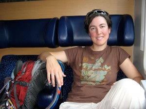 Jen on the train to Innsbruck, Austria.