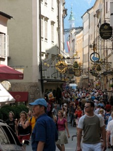 The streets of the old city in Salzburg, Austria.