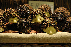 Chocolate hedgehogs at a market stall in Barcelona, Spain.