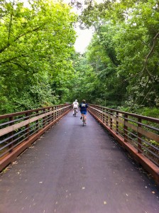 Biking along the Swamp Rabbit Trail in Greenville, SC.