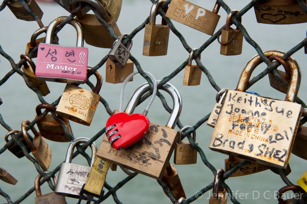 Lover's locks on the Pont des Arts in Paris, France.