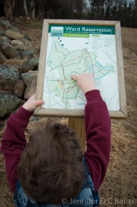 Eoin pointing out our location in Ward Reservation.