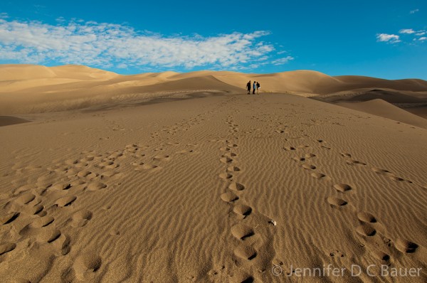 Climbing the sand dunes at Great Sand Dune National Park, CO