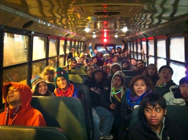 Happy kids on the bus ride home.