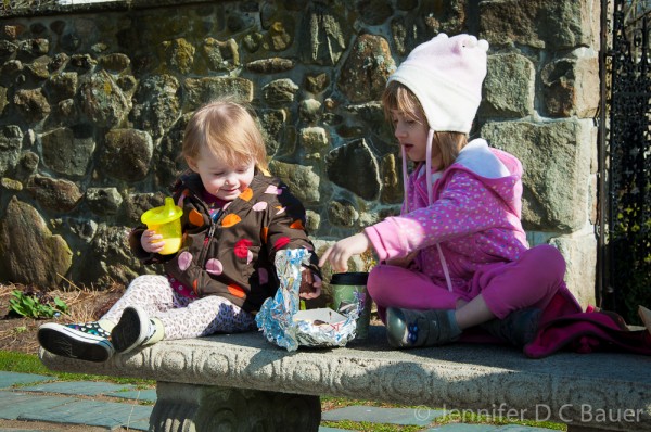 Addie and Elizabeth breaking for a snack.