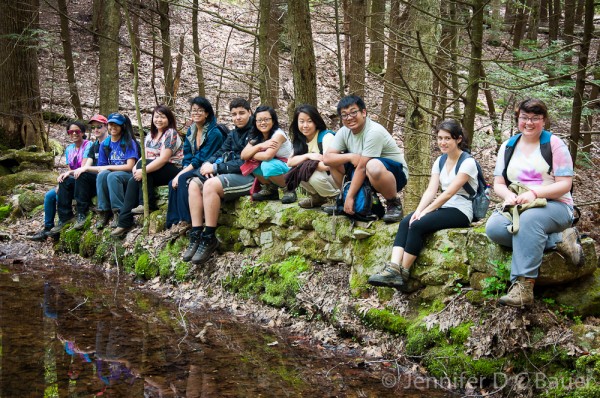 Hanging out on a dam on our hike around Noble View Outdoor Center in Russell, MA.