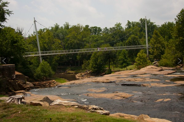 The Liberty Bridge spanning the Reedy River in Falls Park, Greenville, S.C.