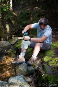 Filtering water.