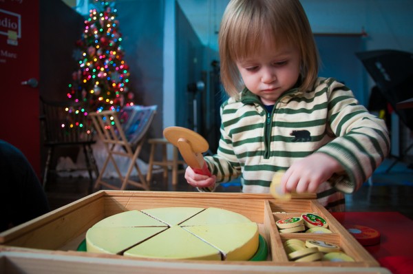 Addie making pizza at the Western Ave Studios in Lowell, MA.