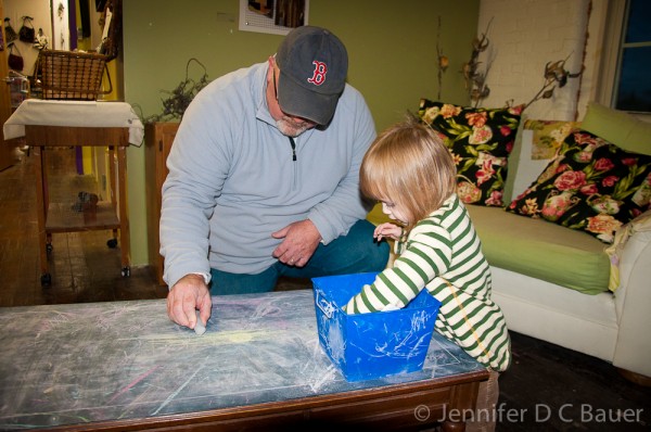 Addie and Tim working on their chalk drawings at Western Ave Studios in Lowell, MA.