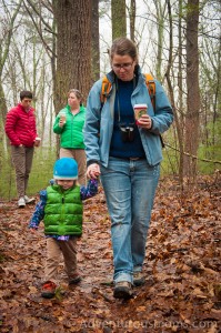 Sara and Addie making their way along the trail in the Hammond Reservation in Andover, MA.