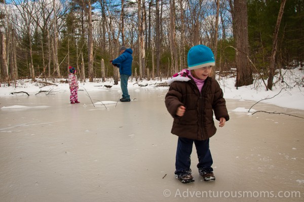 Ice skating on the frozen Skug River in Andover, MA