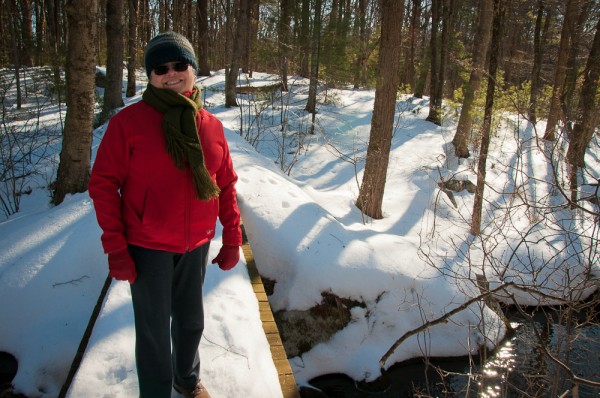 Jane on one of the wooden bridges at the Taft Reservation in Andover, MA