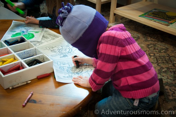 Addie coloring in the Visitor's Center at Appleton Farms in Ipswich, MA