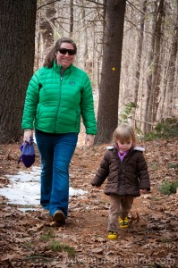 Kendra and Addie hiking at the Mildred Morse Allen Wildlife Sanctuary