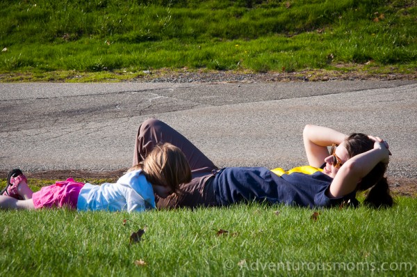 Addie and Sara rolling down the hill at the Steven Estate on Osgood Hill in North Andover, MA