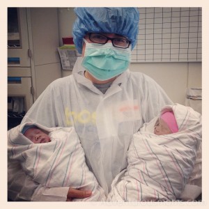 Me with the twins in the operating room.