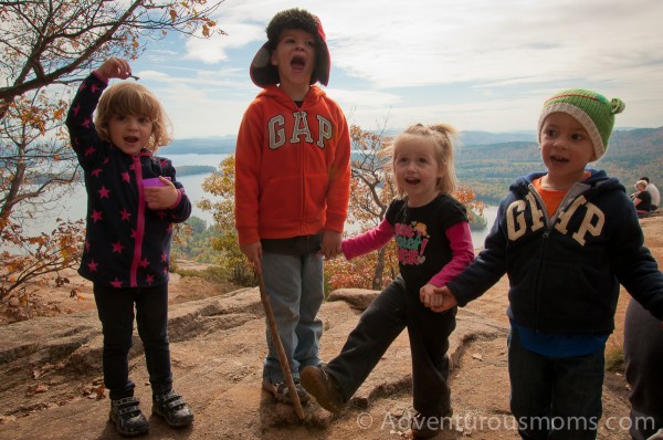 Ava, Cole, Addie and Ty celebrate making it to the top of West Rattlesnake Mountain in Holderness, NH