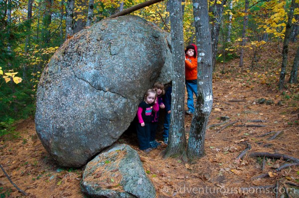 Ava, Cole, Addie and Ty exploring the trail on West Rattlesnake Mountain in Holderness, NH