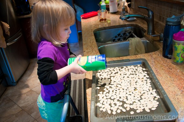 Roasting pumpkin seeds.