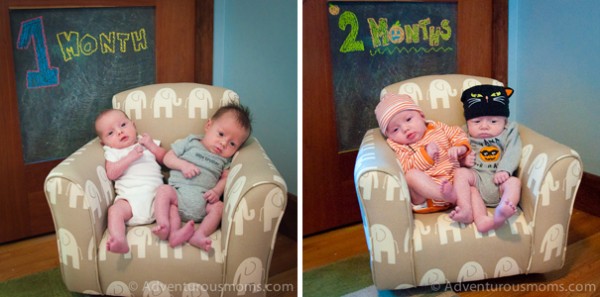 Evan and Kate at 1 month and 2 months.