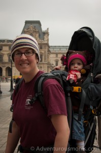 Addie chugging a squeeze in Paris.