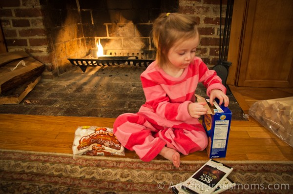 Addie getting ready to make s'mores.