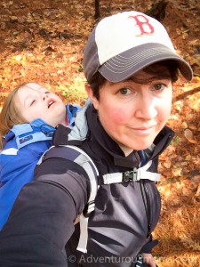 Addie napping on my back during our hike