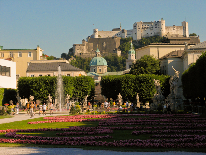 The Old City of Salzburg, Austria from the Mirabell Gardens.