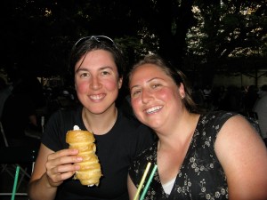 Eating creme puffs at the Beer Garden in Salzburg, Austria!