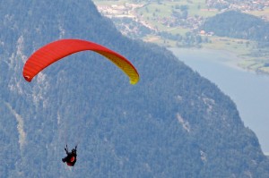 Paragliders in Obertraun, Austria.