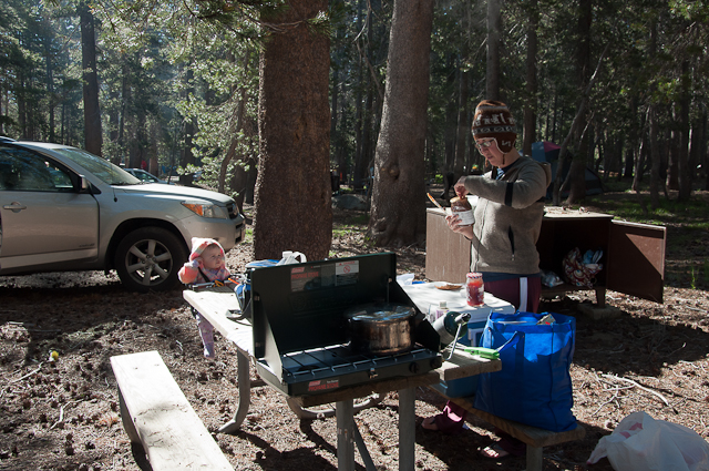 Making breakfast at the campsite in Yosemite.