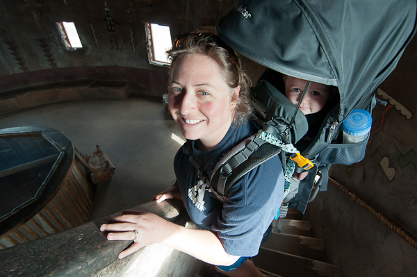 Climbing up to the top of the desert view tower at the Grand Canyon.