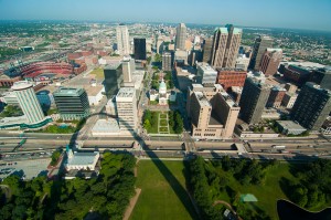 The view from the top of the St. Louis Arch.