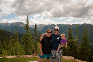 Jen, Kendra & Addie atop a mountain in Aspen, CO.