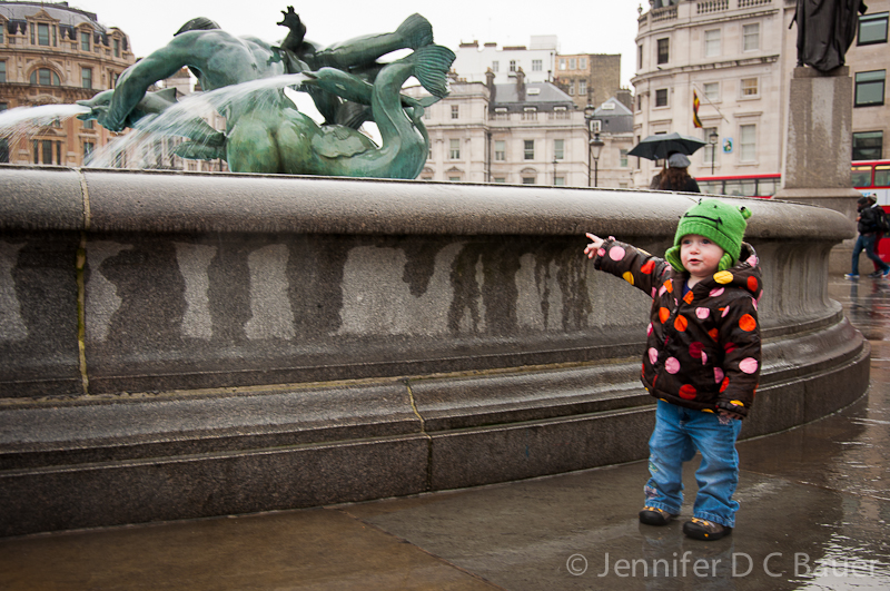 Addison at Trafalgar Square in London, England.