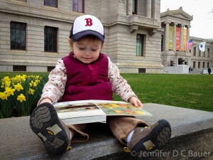 Addie reading her new book outside of the Boston MFA.