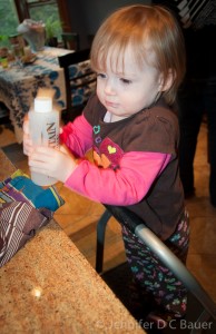 Shaking the mixture for the Mountain Oven.