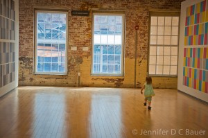 Addie leading the way through the Sol LeWitt exhibit at Mass MOCA.