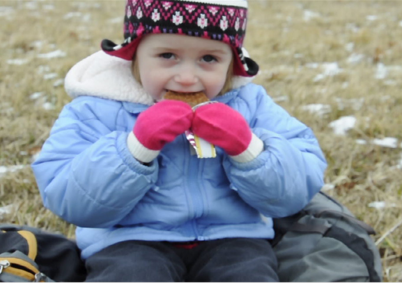 Addie eating Honey Stingers