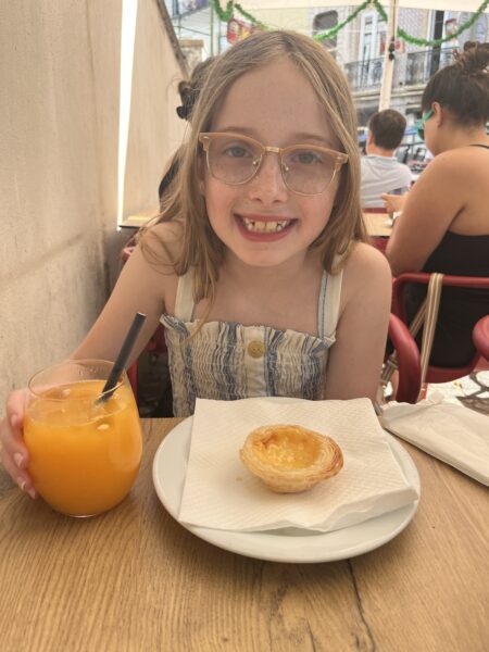 Kate eating breakfast in Lisbon